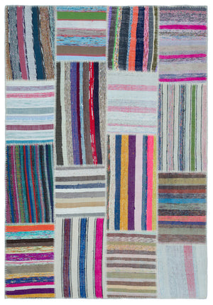 Striped Over Dyed Kilim Patchwork Unique Rug 5'3'' x 7'7'' ft 160 x 230 cm