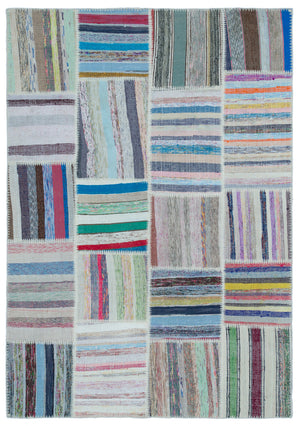 Striped Over Dyed Kilim Patchwork Unique Rug 5'3'' x 7'6'' ft 160 x 228 cm