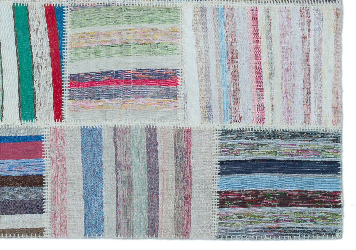 Striped Over Dyed Kilim Patchwork Unique Rug 5&#39;3&#39;&#39; x 7&#39;6&#39;&#39; ft 160 x 228 cm