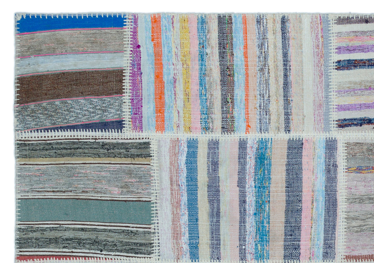 Striped Over Dyed Kilim Patchwork Unique Rug 5&#39;3&#39;&#39; x 7&#39;6&#39;&#39; ft 160 x 228 cm