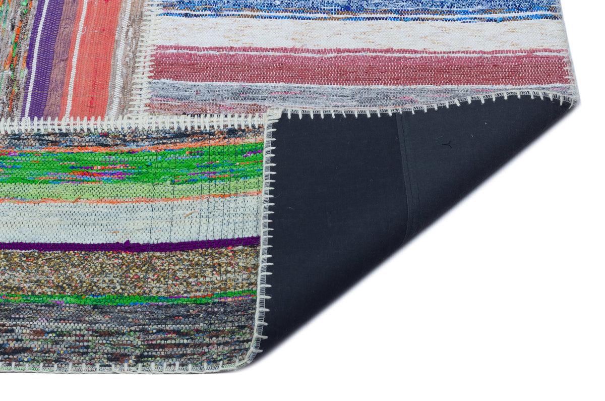 Striped Over Dyed Kilim Patchwork Unique Rug 5&#39;1&#39;&#39; x 7&#39;6&#39;&#39; ft 154 x 228 cm