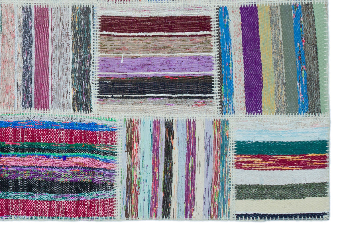 Striped Over Dyed Kilim Patchwork Unique Rug 5&#39;1&#39;&#39; x 7&#39;6&#39;&#39; ft 154 x 228 cm