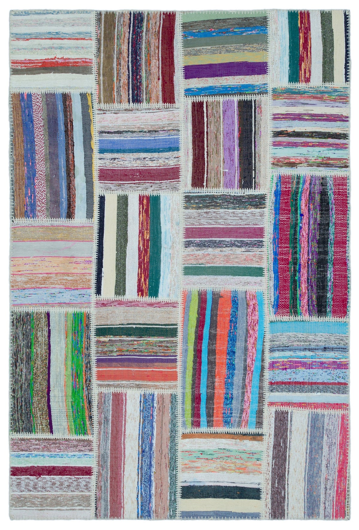 Striped Over Dyed Kilim Patchwork Unique Rug 5&#39;1&#39;&#39; x 7&#39;6&#39;&#39; ft 154 x 228 cm