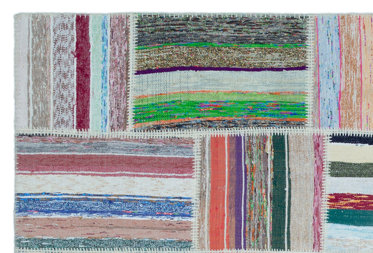 Striped Over Dyed Kilim Patchwork Unique Rug 5&#39;1&#39;&#39; x 7&#39;6&#39;&#39; ft 154 x 228 cm