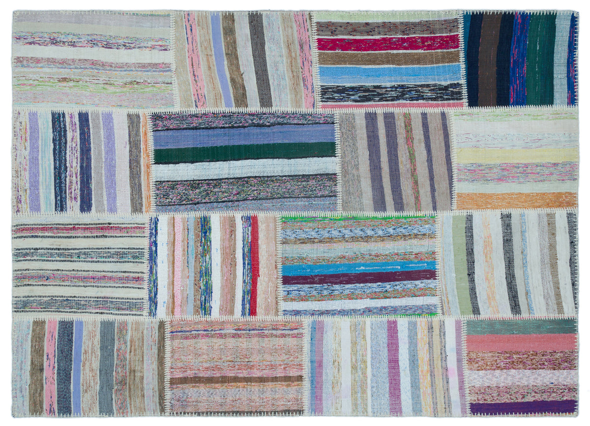 Striped Over Dyed Kilim Patchwork Unique Rug 5&#39;3&#39;&#39; x 7&#39;4&#39;&#39; ft 160 x 224 cm
