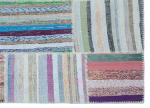 Striped Over Dyed Kilim Patchwork Unique Rug 5'3'' x 7'4'' ft 160 x 224 cm