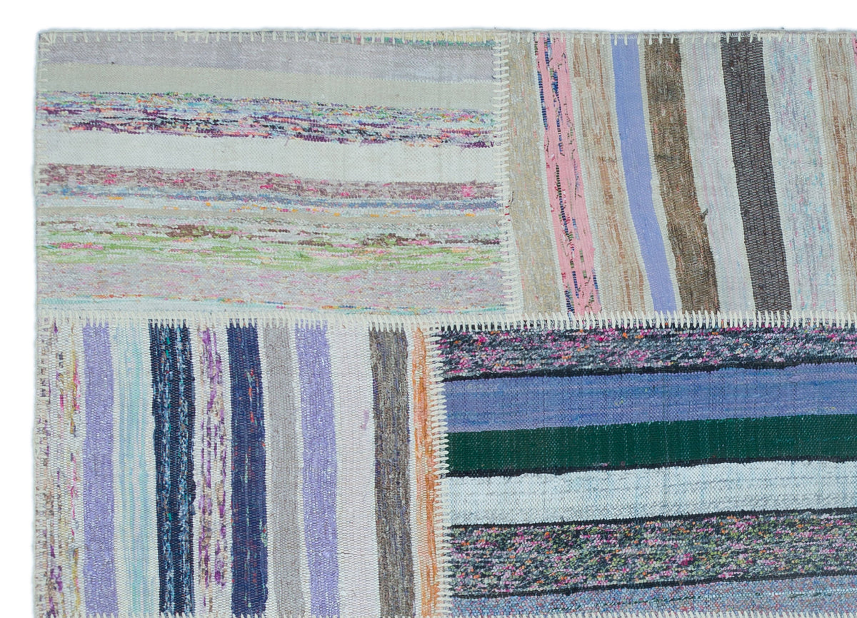 Striped Over Dyed Kilim Patchwork Unique Rug 5&#39;3&#39;&#39; x 7&#39;4&#39;&#39; ft 160 x 224 cm
