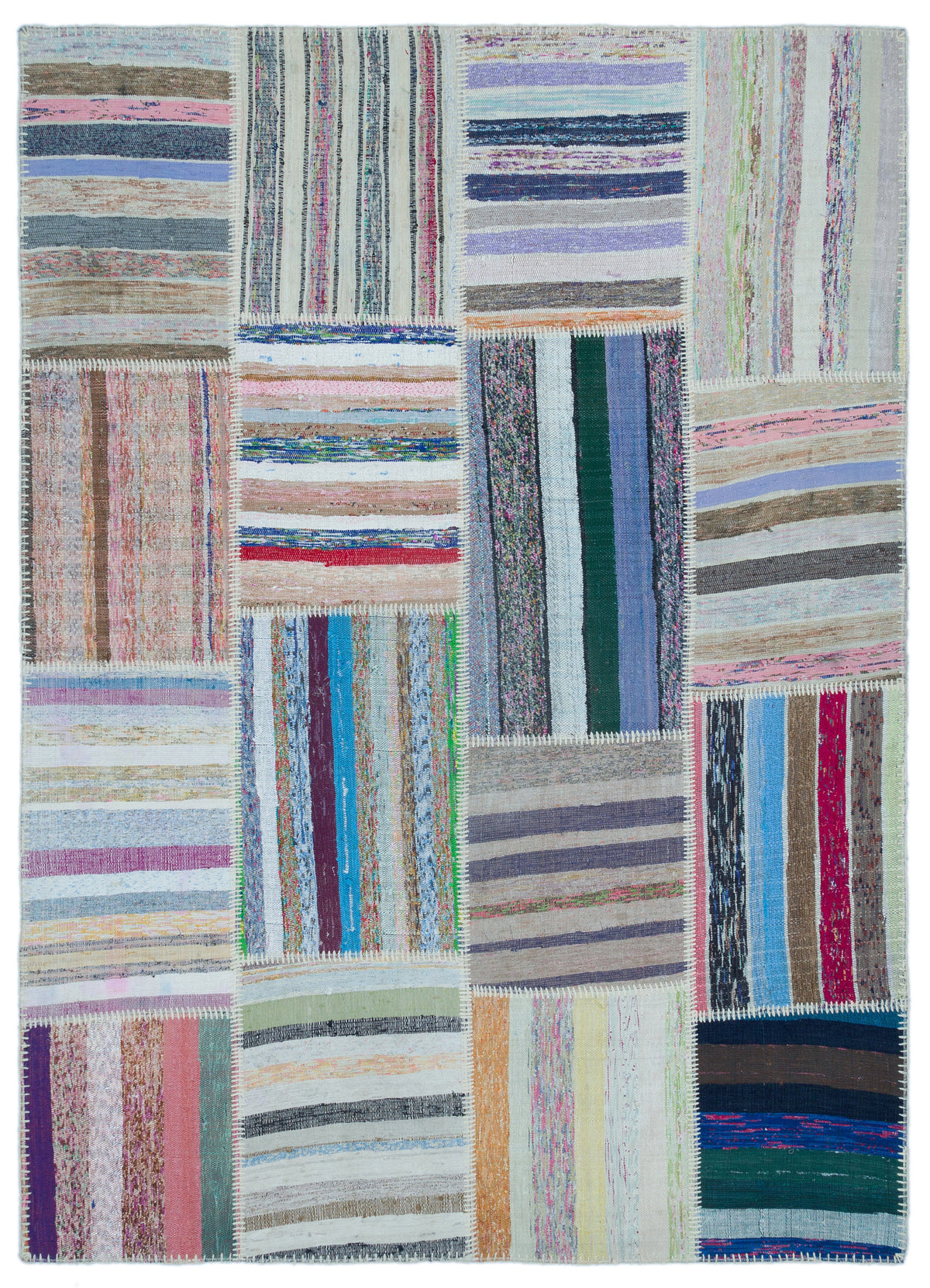 Striped Over Dyed Kilim Patchwork Unique Rug 5&#39;3&#39;&#39; x 7&#39;4&#39;&#39; ft 160 x 224 cm