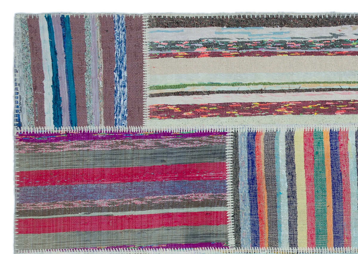 Striped Over Dyed Kilim Patchwork Unique Rug 5&#39;3&#39;&#39; x 7&#39;5&#39;&#39; ft 160 x 227 cm