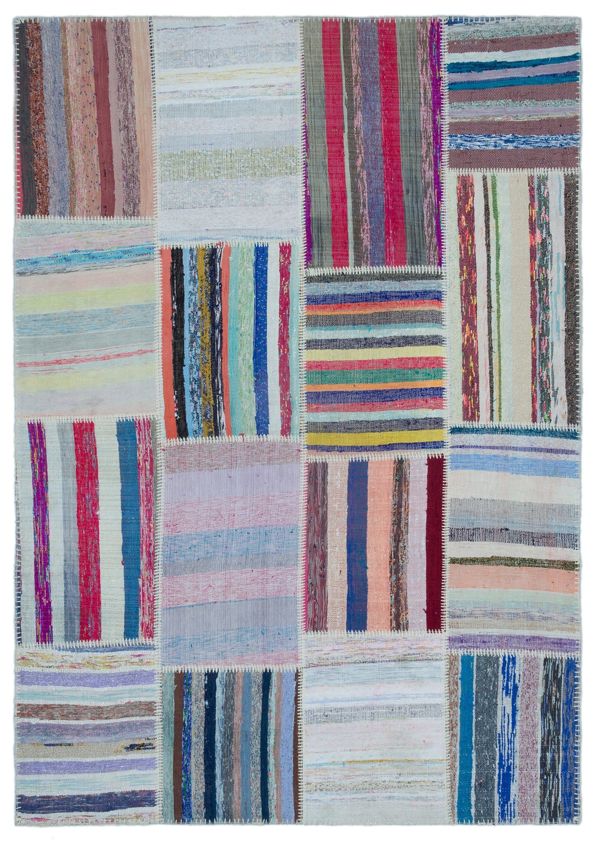 Striped Over Dyed Kilim Patchwork Unique Rug 5&#39;3&#39;&#39; x 7&#39;5&#39;&#39; ft 160 x 227 cm