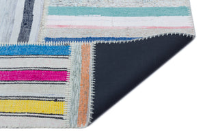 Striped Over Dyed Kilim Patchwork Unique Rug 5'3'' x 7'5'' ft 160 x 225 cm