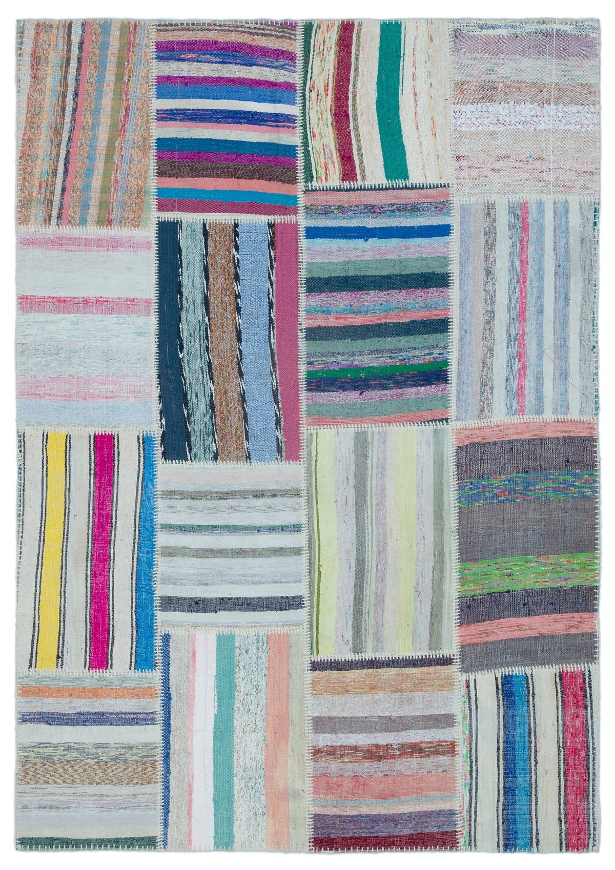 Striped Over Dyed Kilim Patchwork Unique Rug 5&#39;3&#39;&#39; x 7&#39;5&#39;&#39; ft 160 x 225 cm