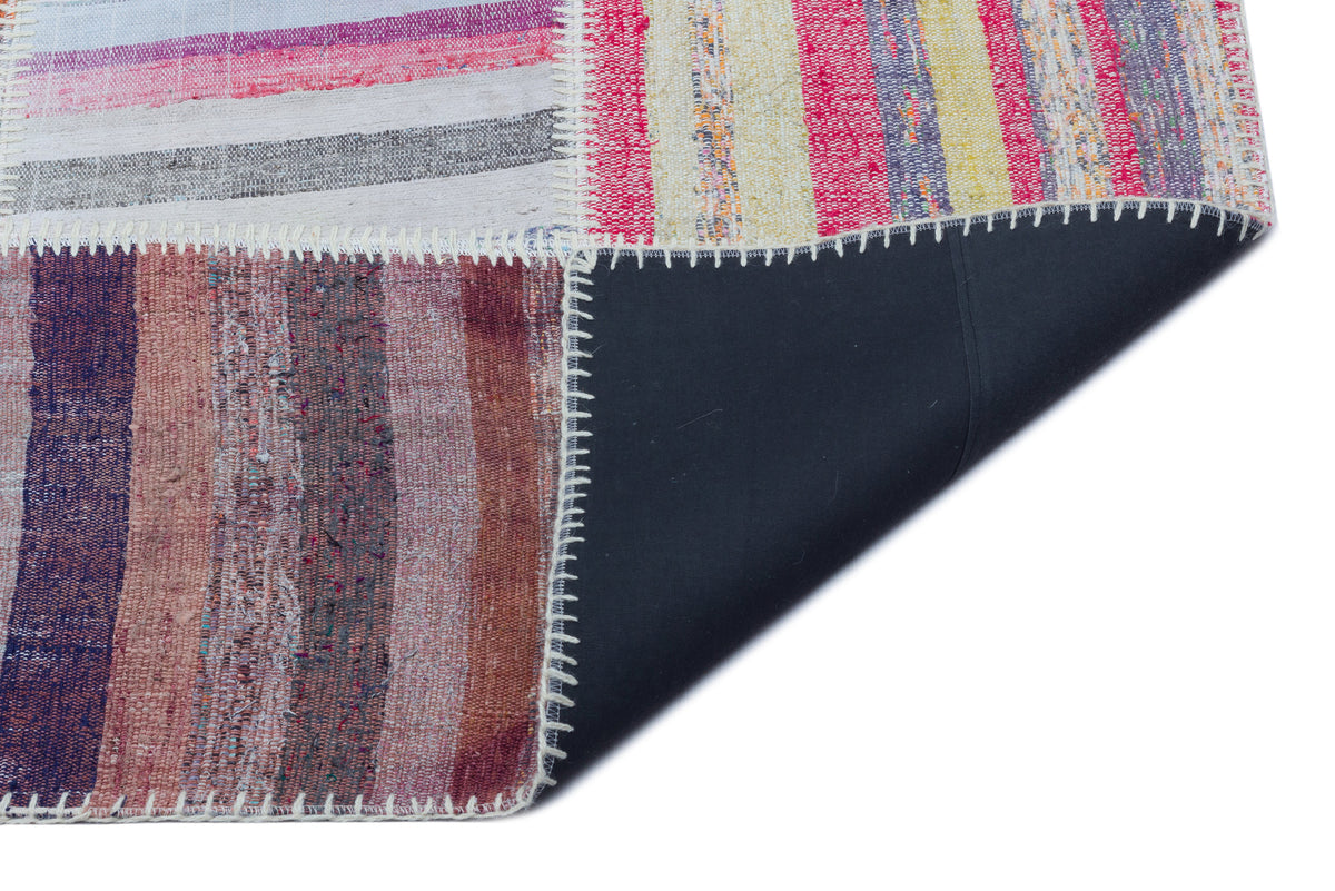 Striped Over Dyed Kilim Patchwork Unique Rug 5&#39;3&#39;&#39; x 7&#39;5&#39;&#39; ft 160 x 225 cm