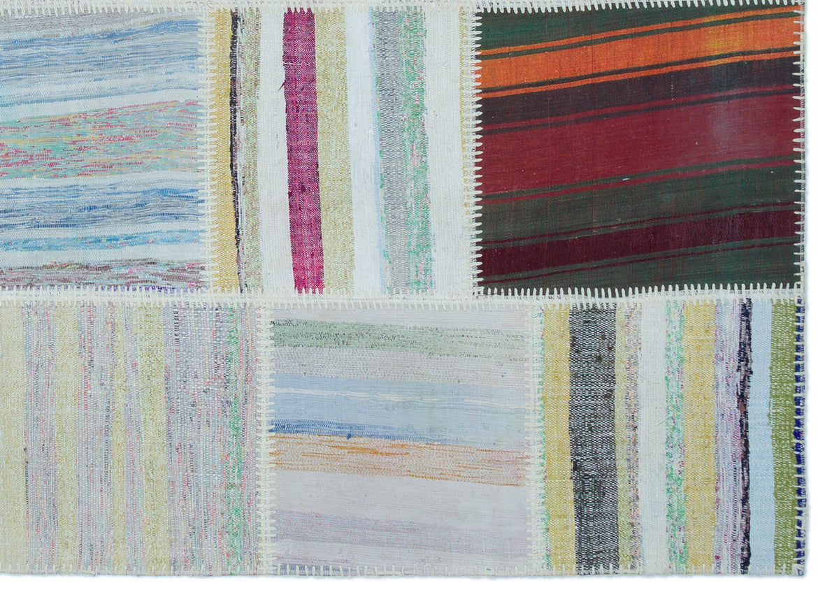 Striped Over Dyed Kilim Patchwork Unique Rug 5&#39;3&#39;&#39; x 7&#39;5&#39;&#39; ft 160 x 225 cm