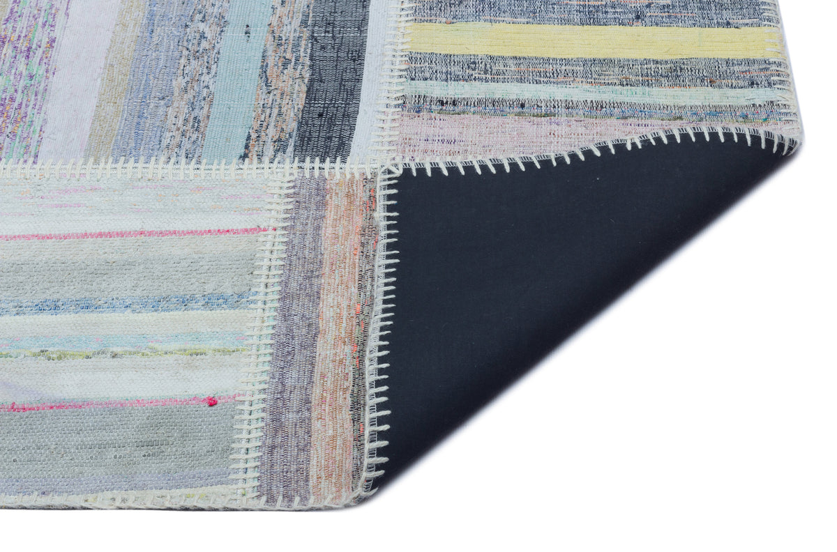 Striped Over Dyed Kilim Patchwork Unique Rug 5&#39;3&#39;&#39; x 7&#39;4&#39;&#39; ft 160 x 224 cm