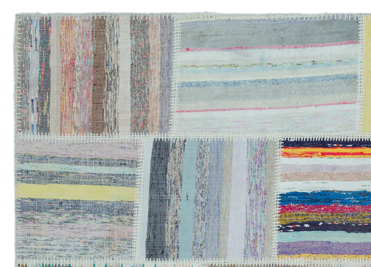 Striped Over Dyed Kilim Patchwork Unique Rug 5&#39;3&#39;&#39; x 7&#39;4&#39;&#39; ft 160 x 224 cm