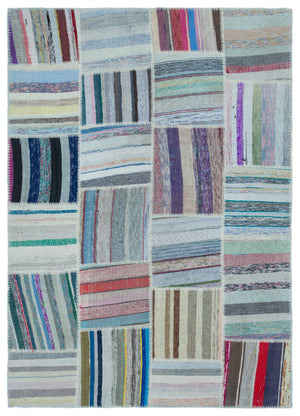 Striped Over Dyed Kilim Patchwork Unique Rug 5'3'' x 7'4'' ft 160 x 224 cm
