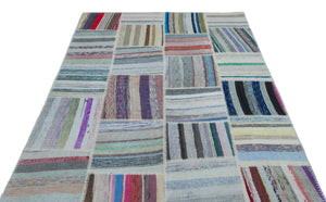 Striped Over Dyed Kilim Patchwork Unique Rug 5'3'' x 7'4'' ft 160 x 224 cm