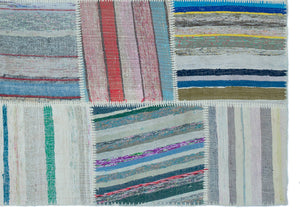 Striped Over Dyed Kilim Patchwork Unique Rug 5'3'' x 7'4'' ft 160 x 224 cm