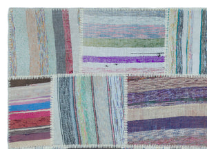 Striped Over Dyed Kilim Patchwork Unique Rug 5'3'' x 7'4'' ft 160 x 224 cm