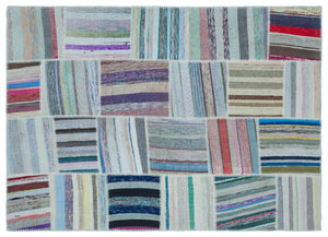 Striped Over Dyed Kilim Patchwork Unique Rug 5'3'' x 7'4'' ft 160 x 224 cm