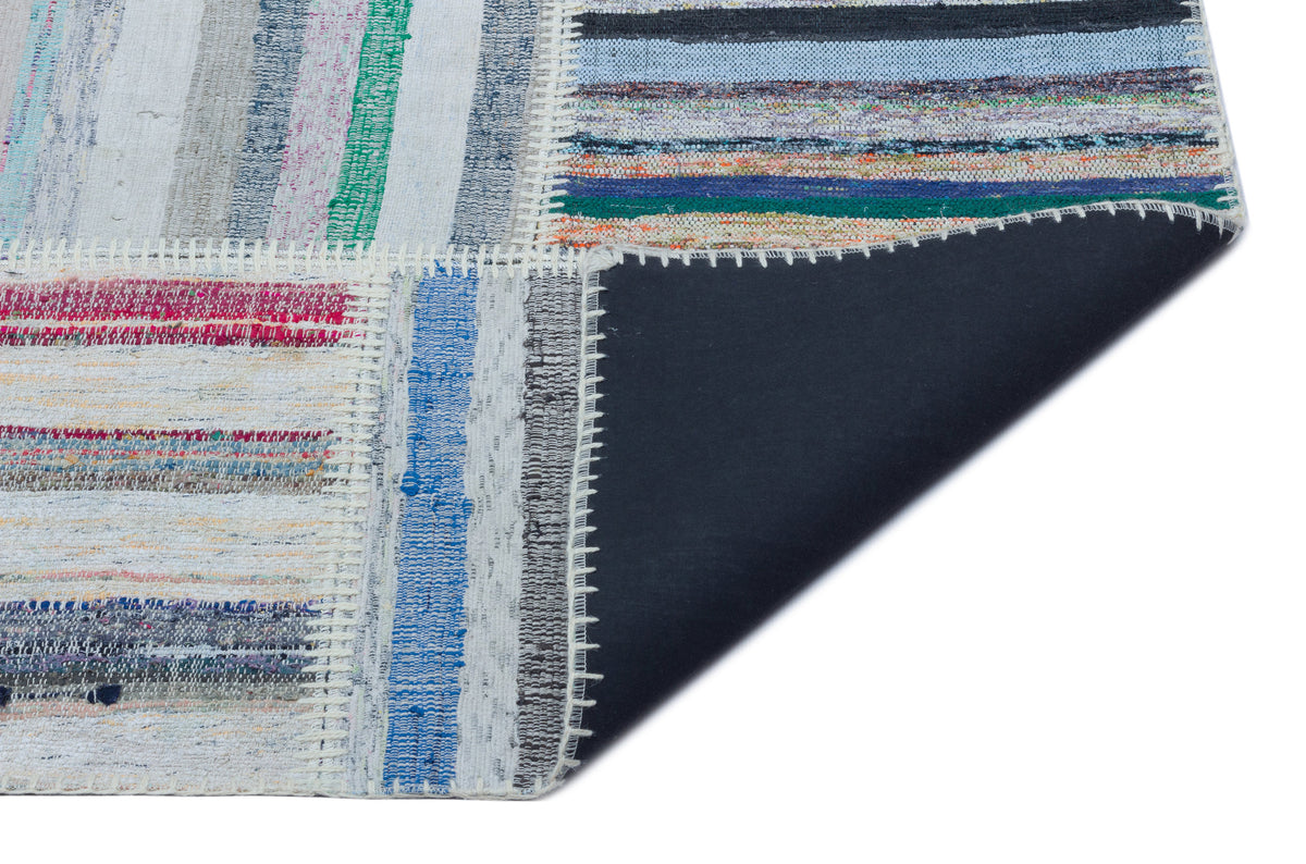 Striped Over Dyed Kilim Patchwork Unique Rug 5&#39;3&#39;&#39; x 7&#39;5&#39;&#39; ft 160 x 225 cm