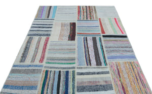 Striped Over Dyed Kilim Patchwork Unique Rug 5'3'' x 7'5'' ft 160 x 225 cm