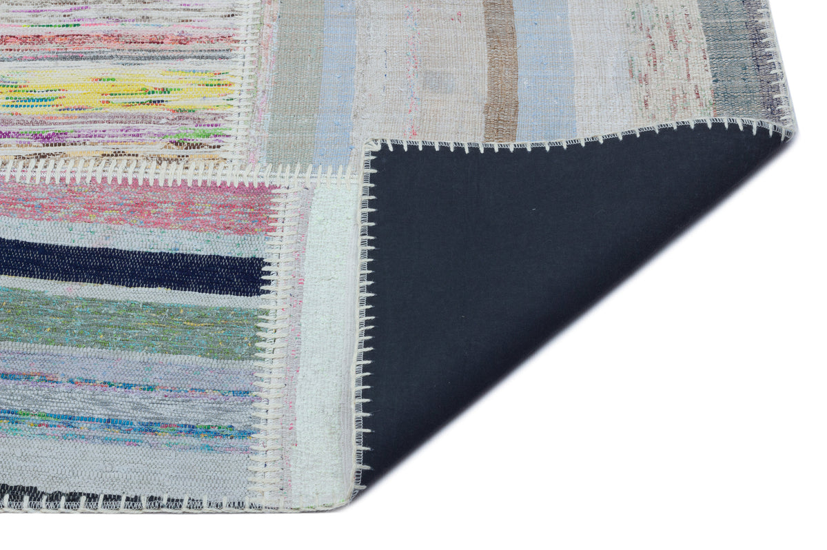 Striped Over Dyed Kilim Patchwork Unique Rug 5&#39;3&#39;&#39; x 7&#39;4&#39;&#39; ft 160 x 224 cm