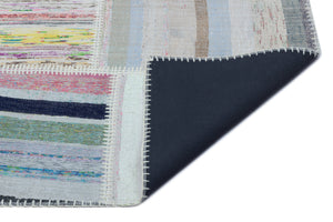 Striped Over Dyed Kilim Patchwork Unique Rug 5'3'' x 7'4'' ft 160 x 224 cm