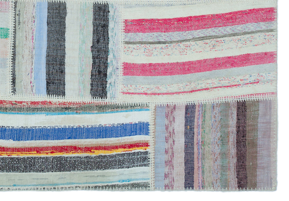 Striped Over Dyed Kilim Patchwork Unique Rug 5&#39;3&#39;&#39; x 7&#39;4&#39;&#39; ft 160 x 224 cm