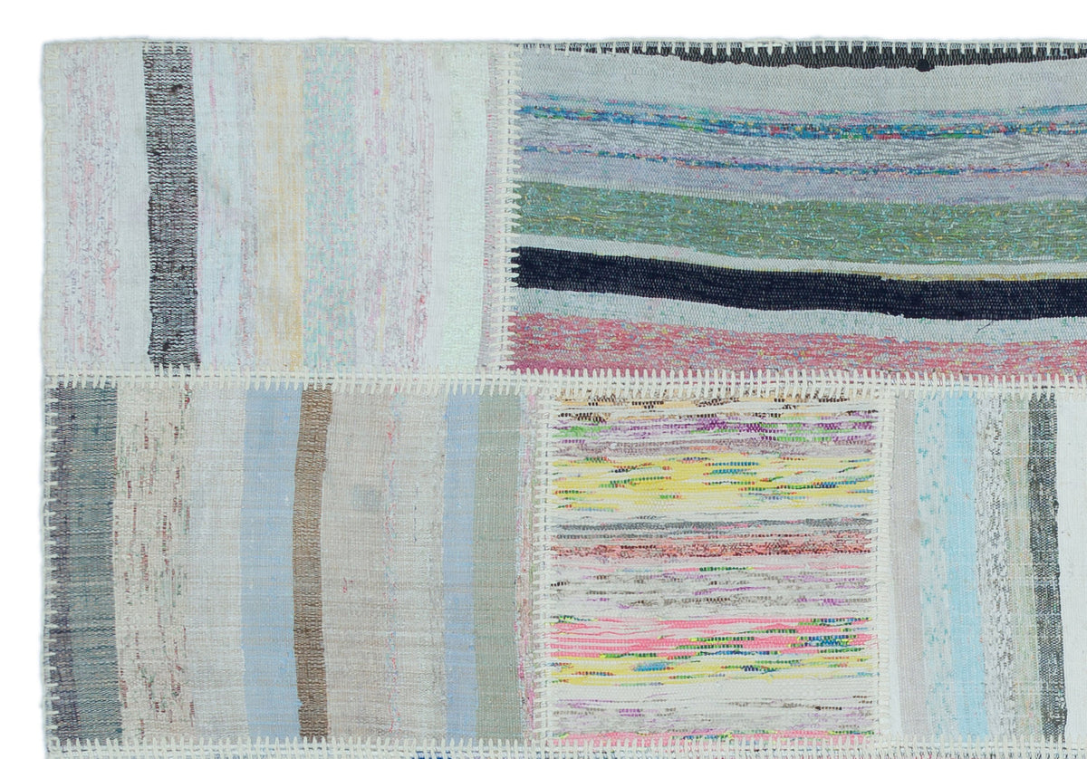 Striped Over Dyed Kilim Patchwork Unique Rug 5&#39;3&#39;&#39; x 7&#39;4&#39;&#39; ft 160 x 224 cm