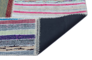 Striped Over Dyed Kilim Patchwork Unique Rug 5'3'' x 7'5'' ft 160 x 227 cm