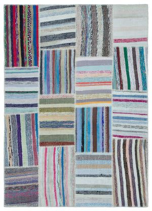 Striped Over Dyed Kilim Patchwork Unique Rug 5'3'' x 7'5'' ft 160 x 227 cm