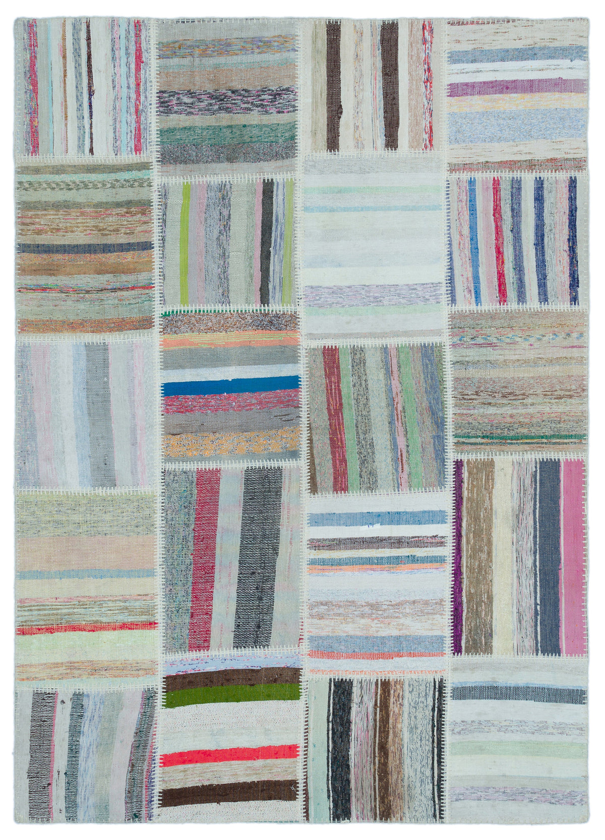 Striped Over Dyed Kilim Patchwork Unique Rug 5&#39;3&#39;&#39; x 7&#39;3&#39;&#39; ft 160 x 222 cm