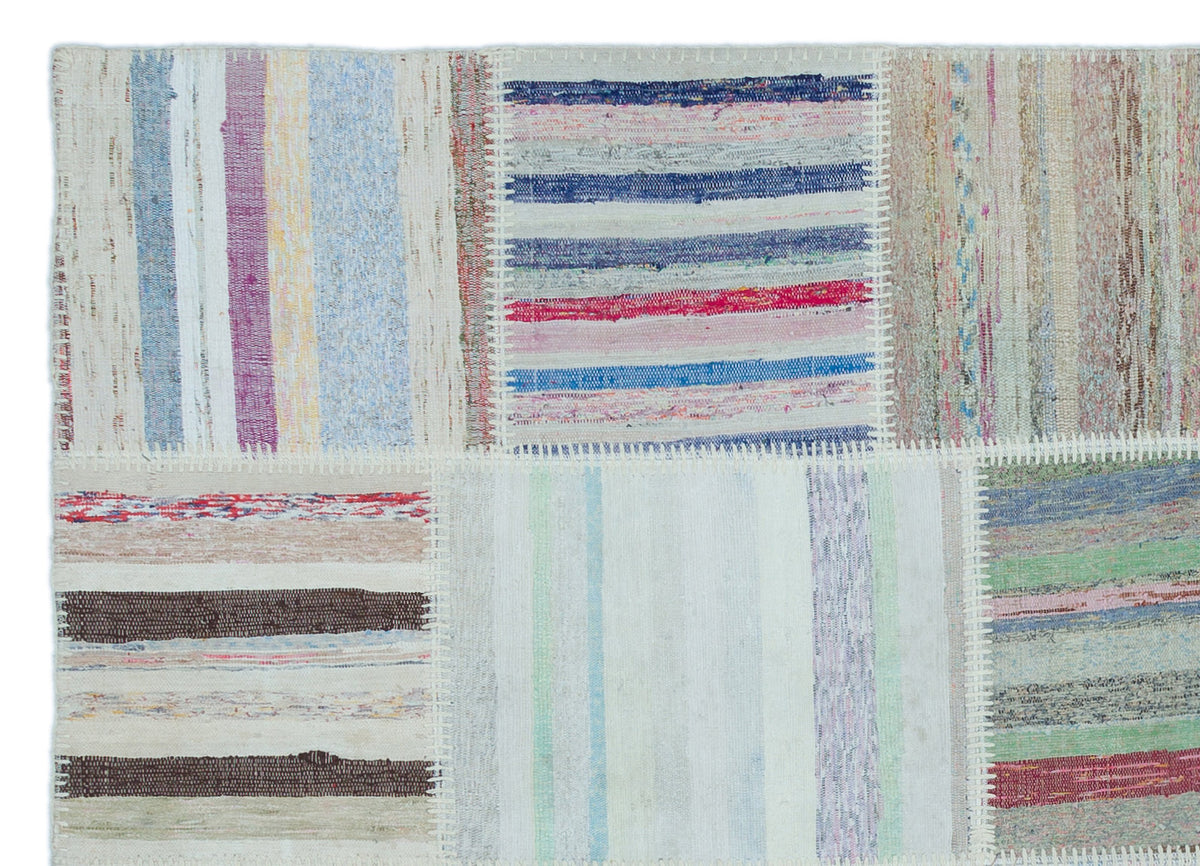 Striped Over Dyed Kilim Patchwork Unique Rug 5&#39;3&#39;&#39; x 7&#39;3&#39;&#39; ft 160 x 222 cm