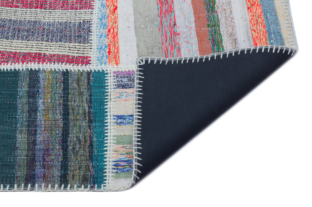 Striped Over Dyed Kilim Patchwork Unique Rug 5&#39;2&#39;&#39; x 7&#39;3&#39;&#39; ft 158 x 222 cm