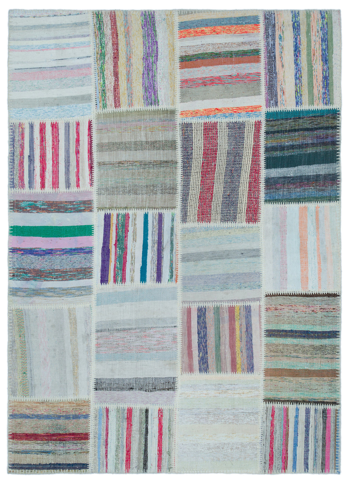 Striped Over Dyed Kilim Patchwork Unique Rug 5&#39;2&#39;&#39; x 7&#39;3&#39;&#39; ft 158 x 222 cm