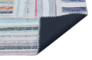 Striped Over Dyed Kilim Patchwork Unique Rug 5'3'' x 7'4'' ft 160 x 223 cm