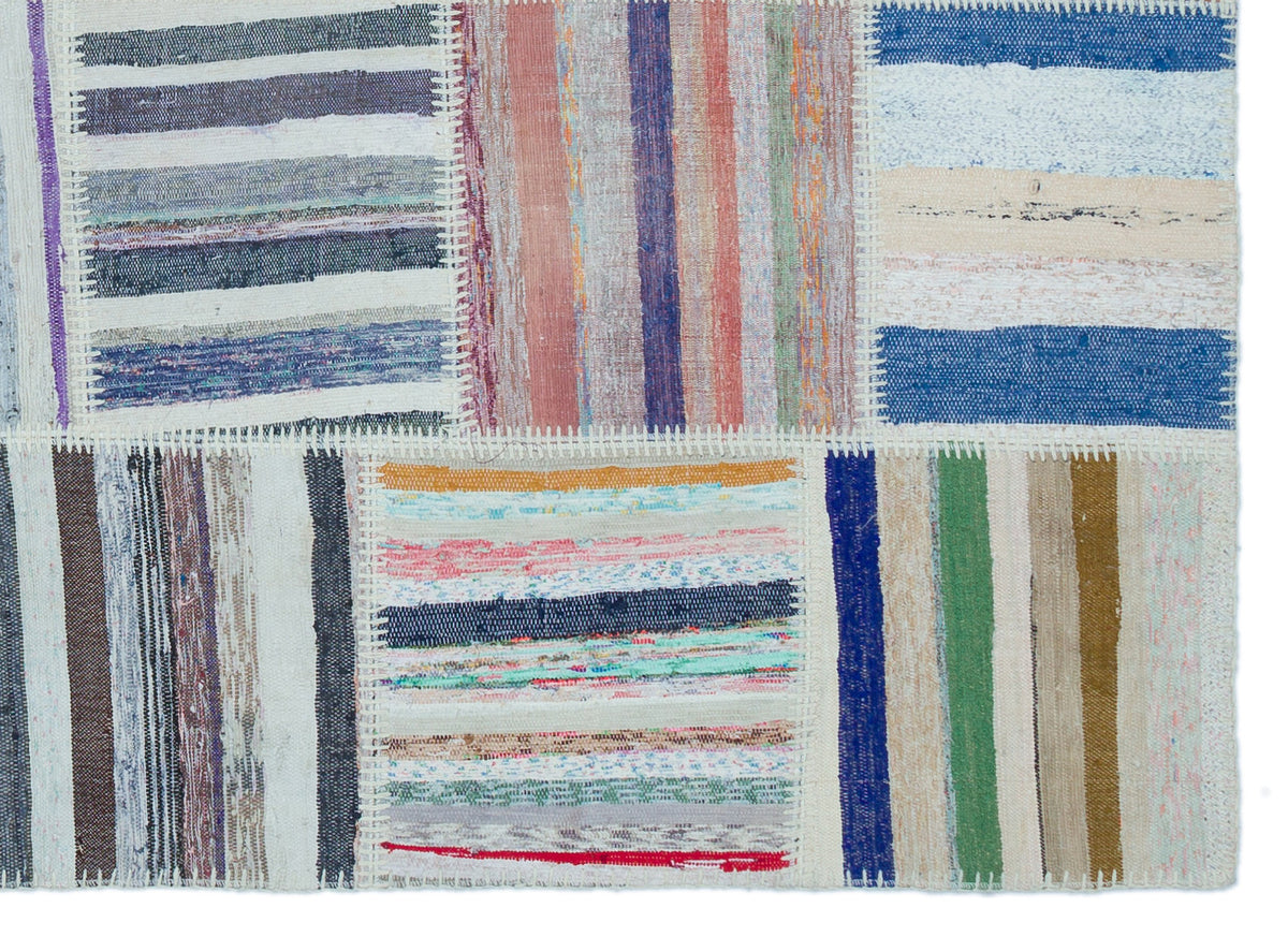 Striped Over Dyed Kilim Patchwork Unique Rug 5&#39;3&#39;&#39; x 7&#39;4&#39;&#39; ft 160 x 223 cm