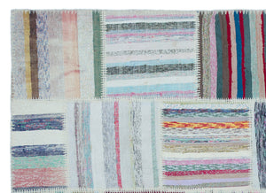 Striped Over Dyed Kilim Patchwork Unique Rug 5'3'' x 7'4'' ft 160 x 223 cm