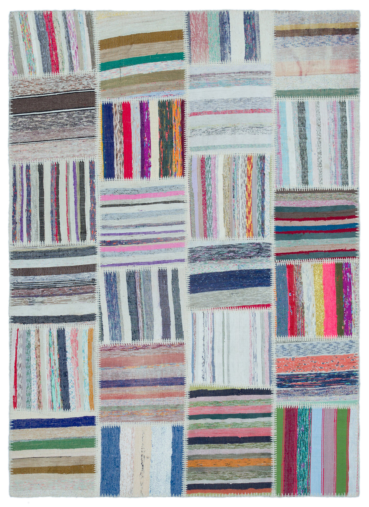Striped Over Dyed Kilim Patchwork Unique Rug 5&#39;3&#39;&#39; x 7&#39;4&#39;&#39; ft 160 x 223 cm