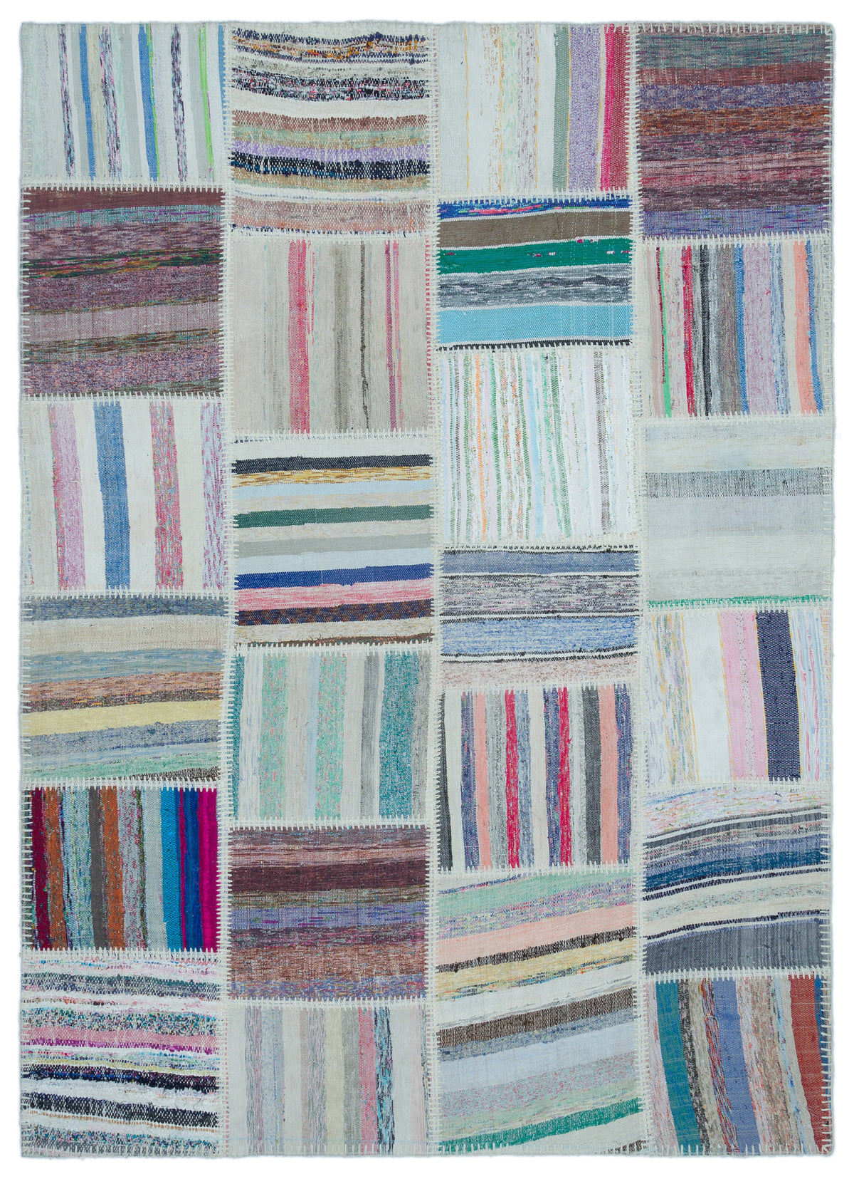 Striped Over Dyed Kilim Patchwork Unique Rug 5&#39;3&#39;&#39; x 7&#39;3&#39;&#39; ft 160 x 222 cm