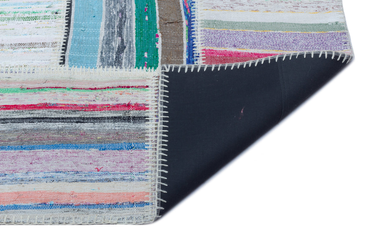 Striped Over Dyed Kilim Patchwork Unique Rug 5&#39;3&#39;&#39; x 7&#39;3&#39;&#39; ft 160 x 222 cm