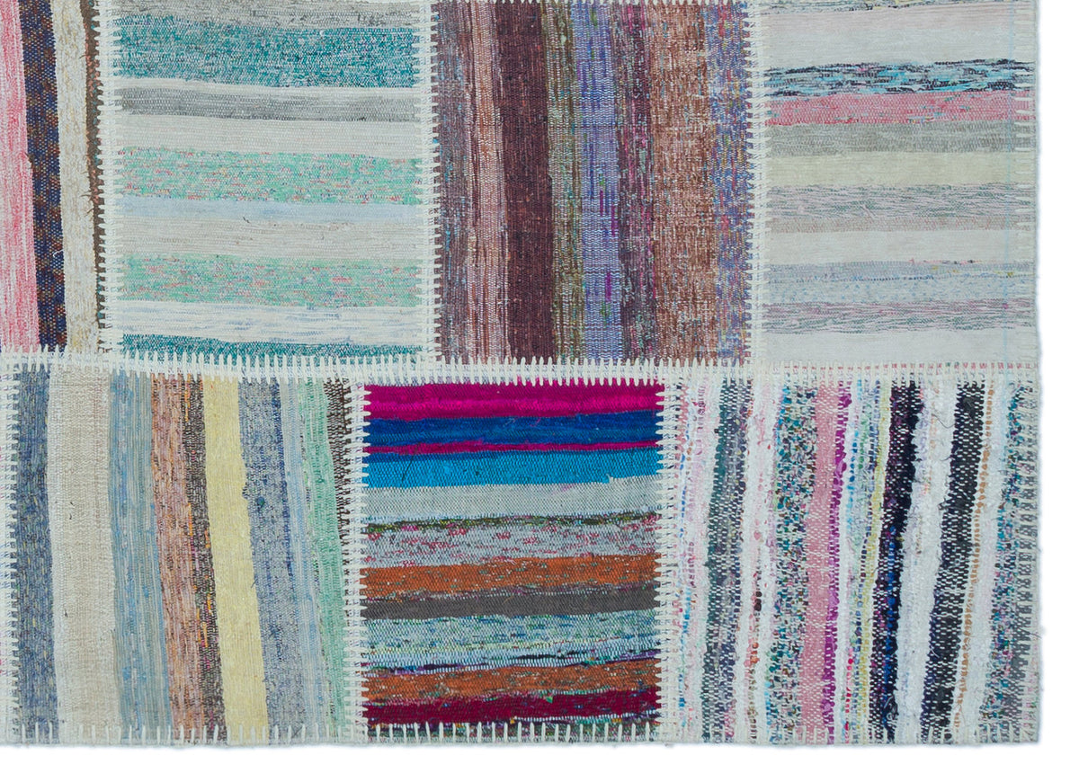 Striped Over Dyed Kilim Patchwork Unique Rug 5&#39;3&#39;&#39; x 7&#39;3&#39;&#39; ft 160 x 222 cm