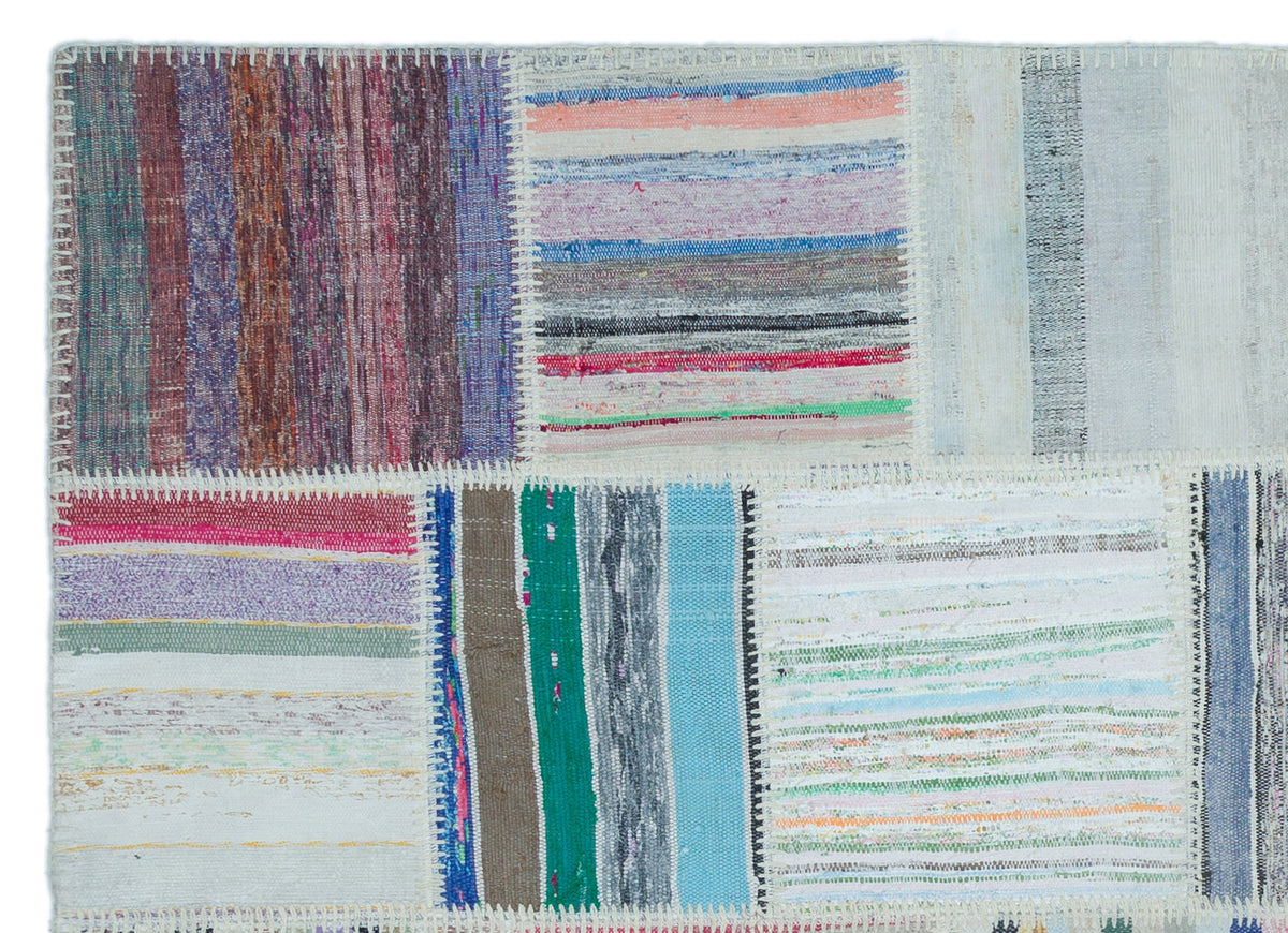 Striped Over Dyed Kilim Patchwork Unique Rug 5&#39;3&#39;&#39; x 7&#39;3&#39;&#39; ft 160 x 222 cm