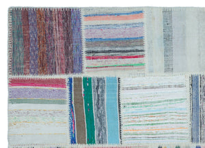 Striped Over Dyed Kilim Patchwork Unique Rug 5'3'' x 7'3'' ft 160 x 222 cm