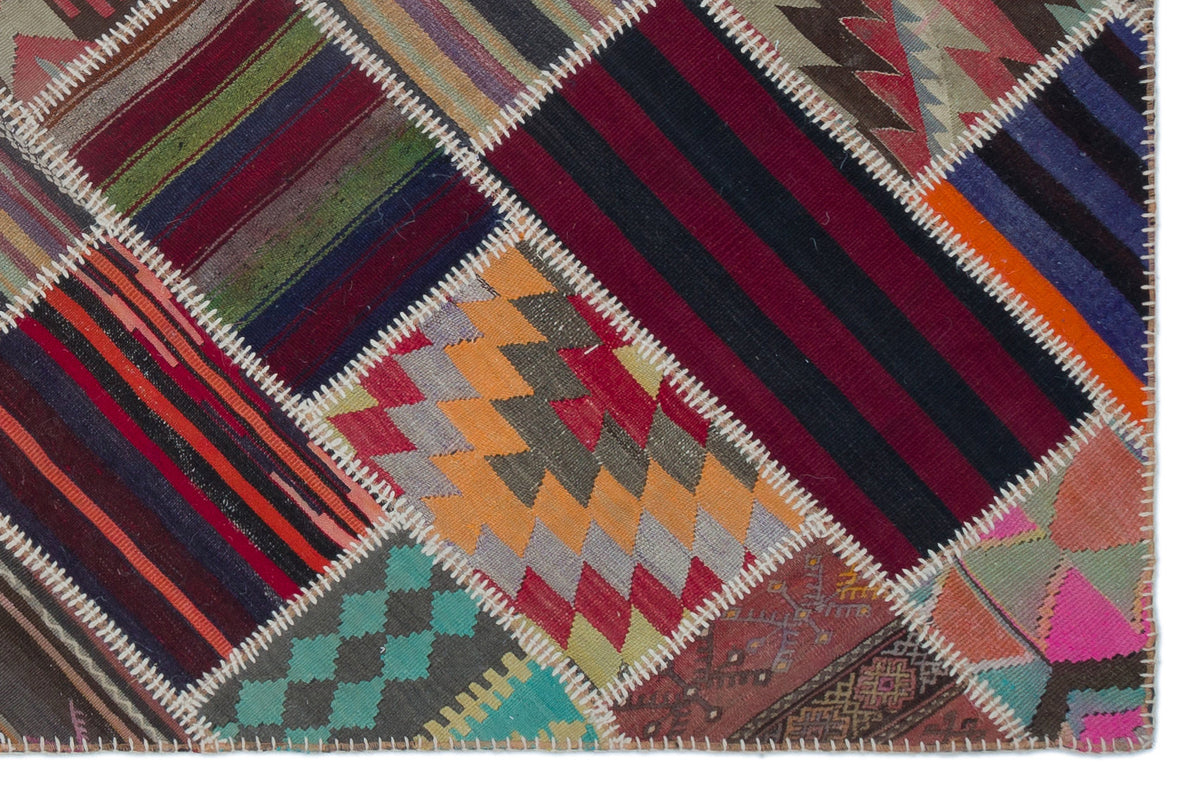 Naturel Over Dyed Kilim Patchwork Unique Rug 5&#39;1&#39;&#39; x 7&#39;9&#39;&#39; ft 155 x 237 cm
