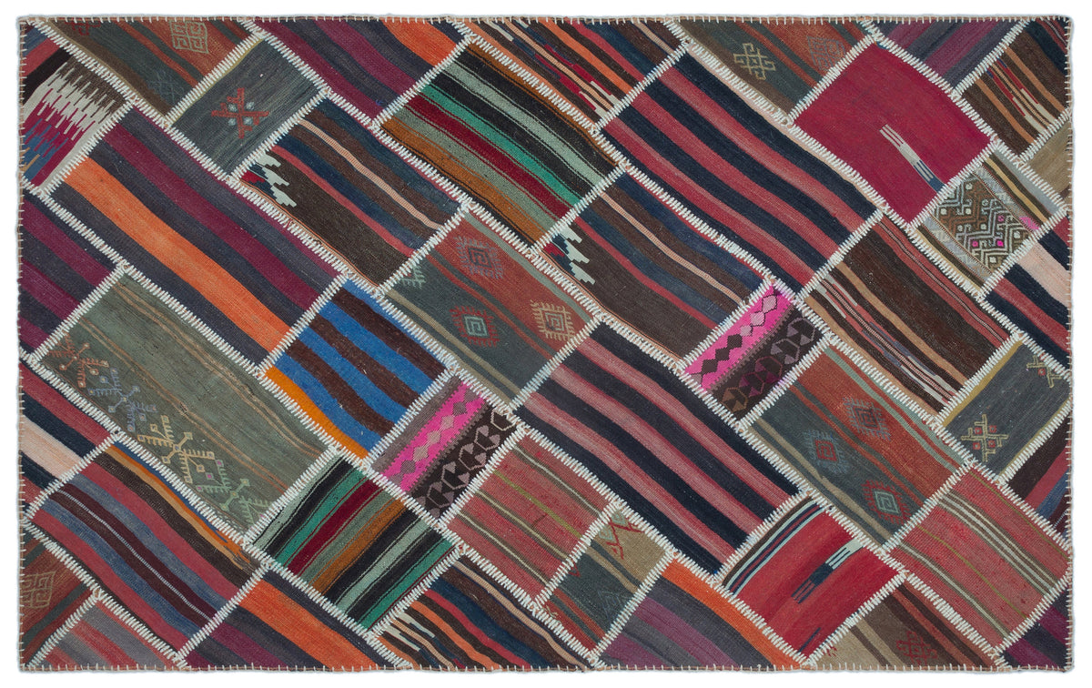 Naturel Over Dyed Kilim Patchwork Unique Rug 4&#39;11&#39;&#39; x 7&#39;10&#39;&#39; ft 150 x 238 cm