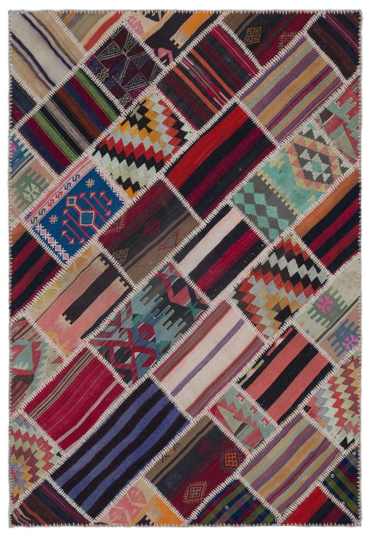 Naturel Over Dyed Kilim Patchwork Unique Rug 5&#39;3&#39;&#39; x 7&#39;9&#39;&#39; ft 160 x 236 cm