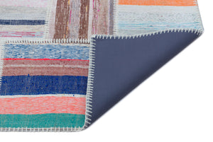 Striped Over Dyed Kilim Patchwork Unique Rug 5'2'' x 7'4'' ft 158 x 224 cm